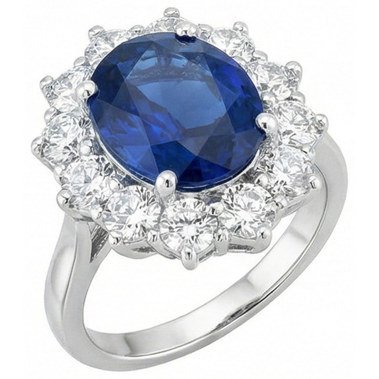 Runder und ovaler Ceylon Saphir 6 Karat Aus der Erde Abgebauter Natürlicher Diamantring Weißgold 14K