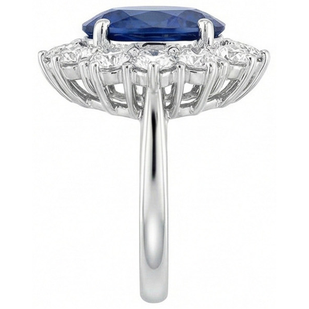 Runder und ovaler Ceylon Saphir 6 Karat Aus der Erde Abgebauter Natürlicher Diamantring Weißgold 14K