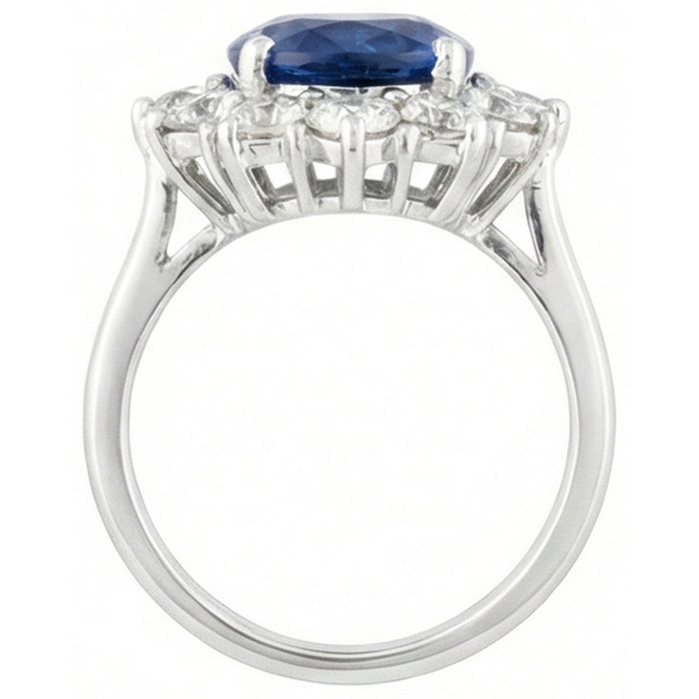 Runder und ovaler Ceylon Saphir 6 Karat Aus der Erde Abgebauter Natürlicher Diamantring Weißgold 14K