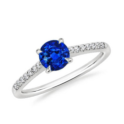 Runder Sri Lanka Saphir Ring Aus der Erde Abgebauter Natürlicher Diamant Schmuck Weiß Gold 14K