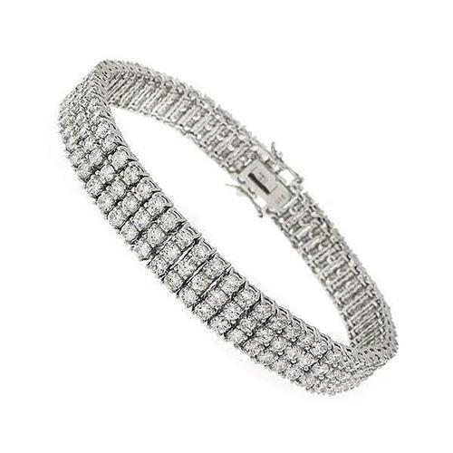 Rundes 4 Krappen Set Echt Diamant Tennisarmband Weißgold 14K 14,85 Karat