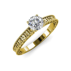 Rundschliff 2 Kt Solitär Echt Diamant Vintage Style Ring Gelbgold 14K