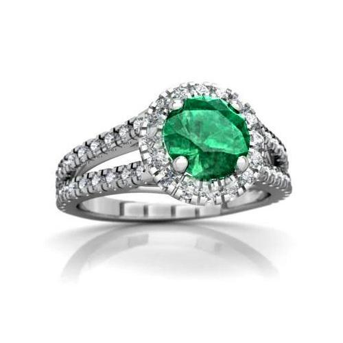 Rundschliff 3,80 Ct. Grün Smaragd Und Diamanten Ehering Gold Weiß 14K