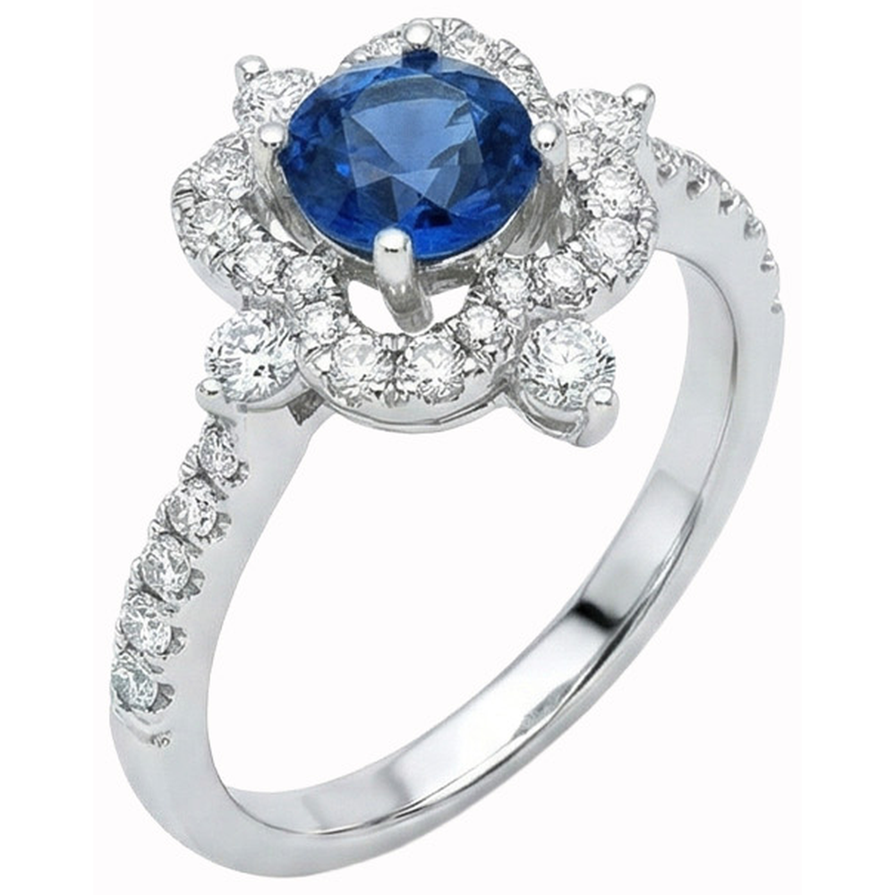 Rundschliff 4.30 ct Sri Lanka Blauer Saphir Aus der Erde Abgebauter Natürlicher Diamanten Fancy Ring
