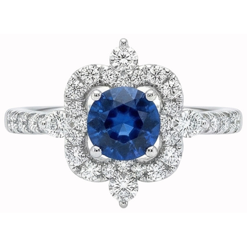 Rundschliff 4.30 ct Sri Lanka Blauer Saphir Aus der Erde Abgebauter Natürlicher Diamanten Fancy Ring