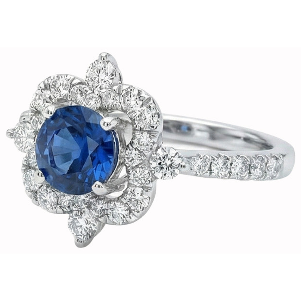 Rundschliff 4.30 ct Sri Lanka Blauer Saphir Aus der Erde Abgebauter Natürlicher Diamanten Fancy Ring