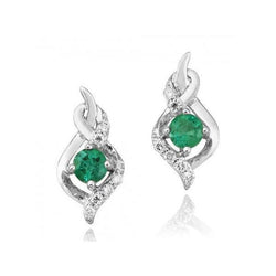 Rundschliff 4,80 Karat Grün Smaragd & Aus der Erde Abgebauter Natürlicher Diamanten Ohrstecker Weißgold 14K