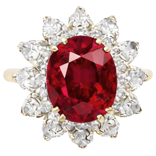 Rundschliff 4,50 ct Rubin und Aus der Erde Abgebauter Natürlicher Diamanten Ring Krappenset Gold Gelb 14K