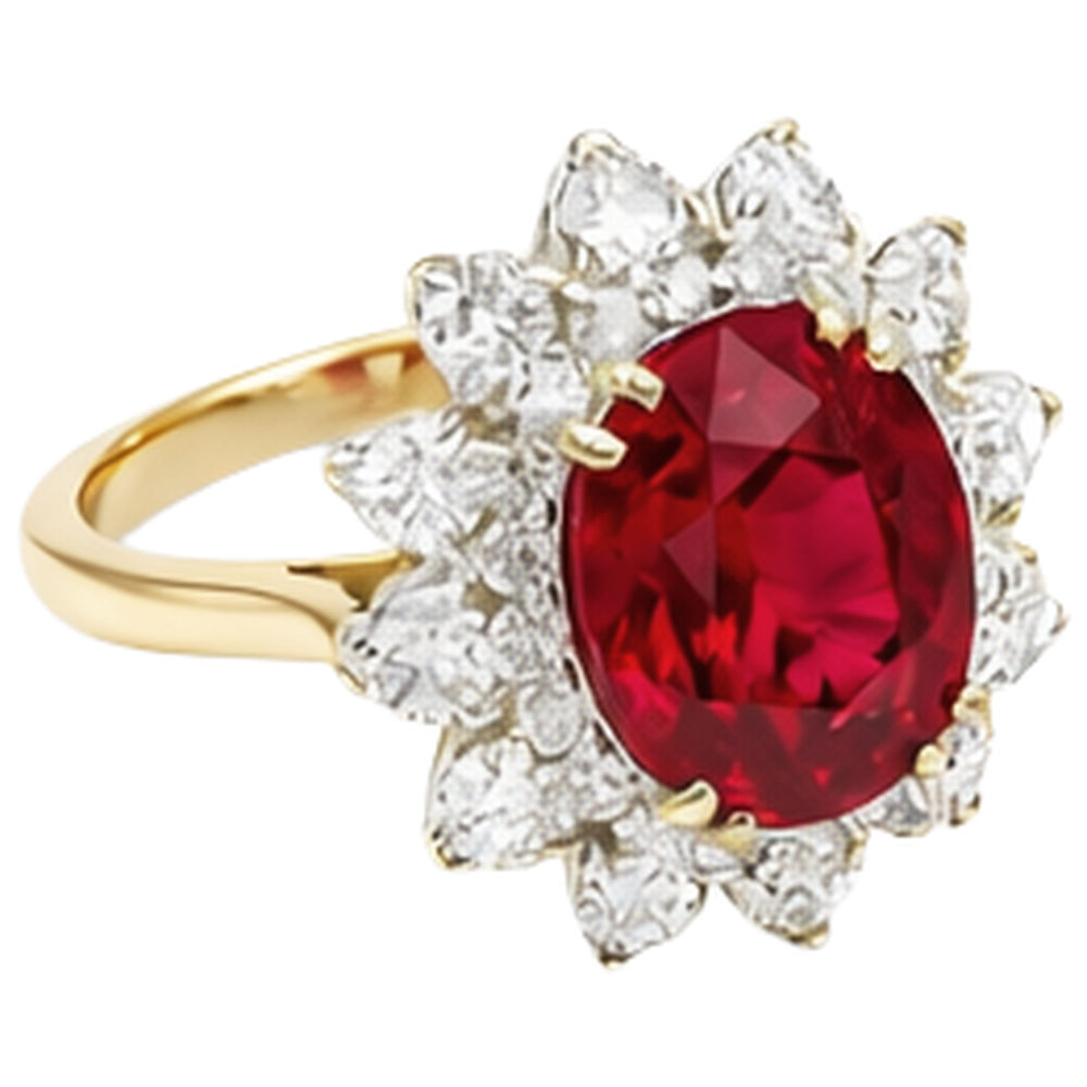Rundschliff 4,50 ct Rubin und Aus der Erde Abgebauter Natürlicher Diamanten Ring Krappenset Gold Gelb 14K