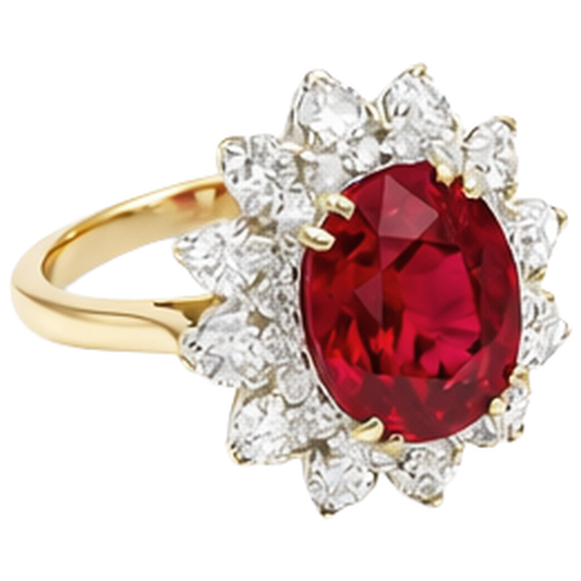 Rundschliff 4,50 ct Rubin und Aus der Erde Abgebauter Natürlicher Diamanten Ring Krappenset Gold Gelb 14K