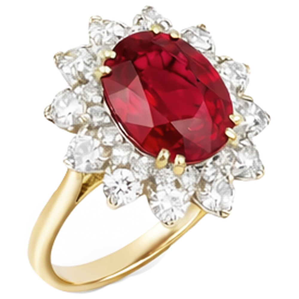 Rundschliff 4,50 ct Rubin und Aus der Erde Abgebauter Natürlicher Diamanten Ring Krappenset Gold Gelb 14K