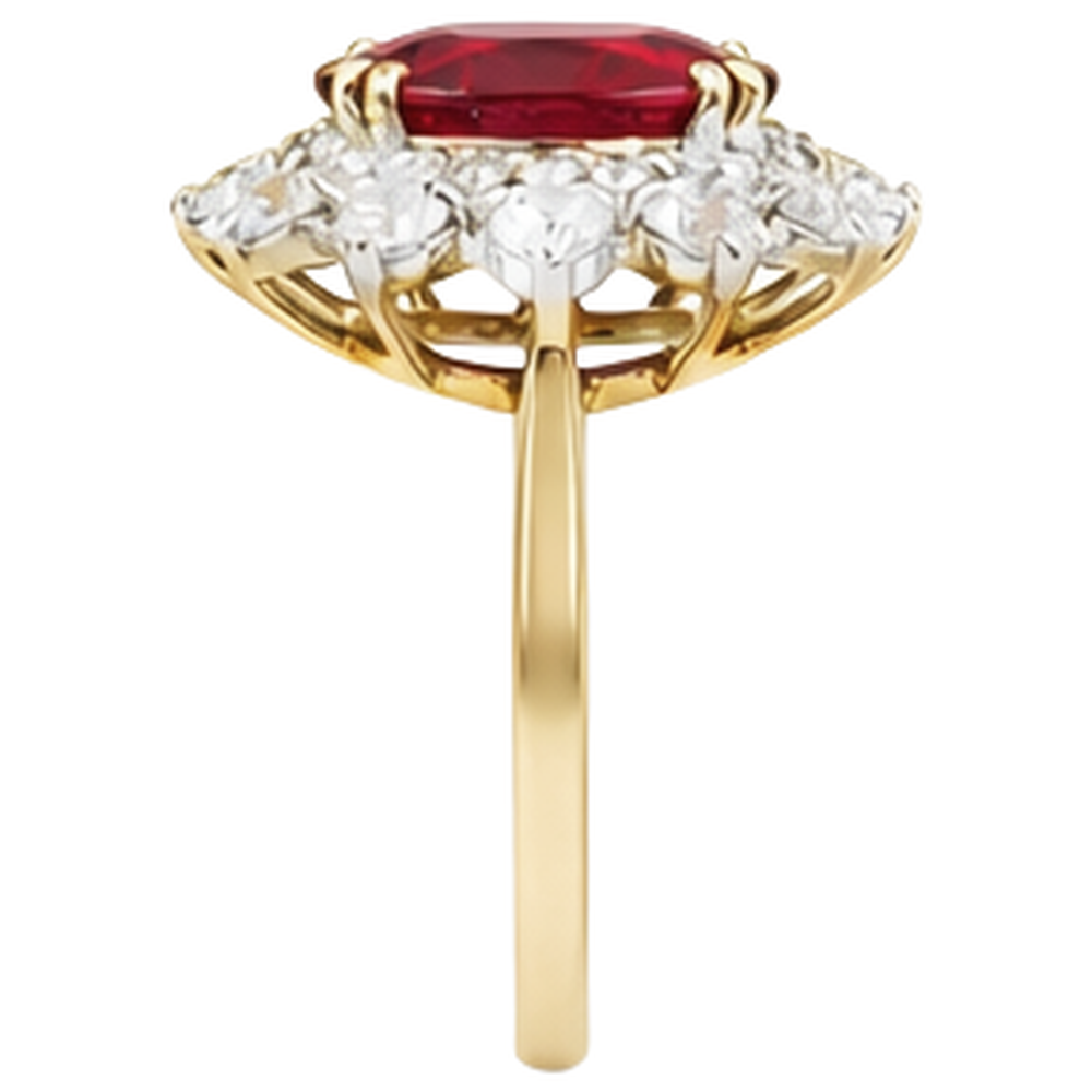 Rundschliff 4,50 ct Rubin und Aus der Erde Abgebauter Natürlicher Diamanten Ring Krappenset Gold Gelb 14K