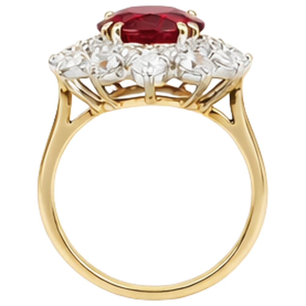 Rundschliff 4,50 ct Rubin und Aus der Erde Abgebauter Natürlicher Diamanten Ring Krappenset Gold Gelb 14K
