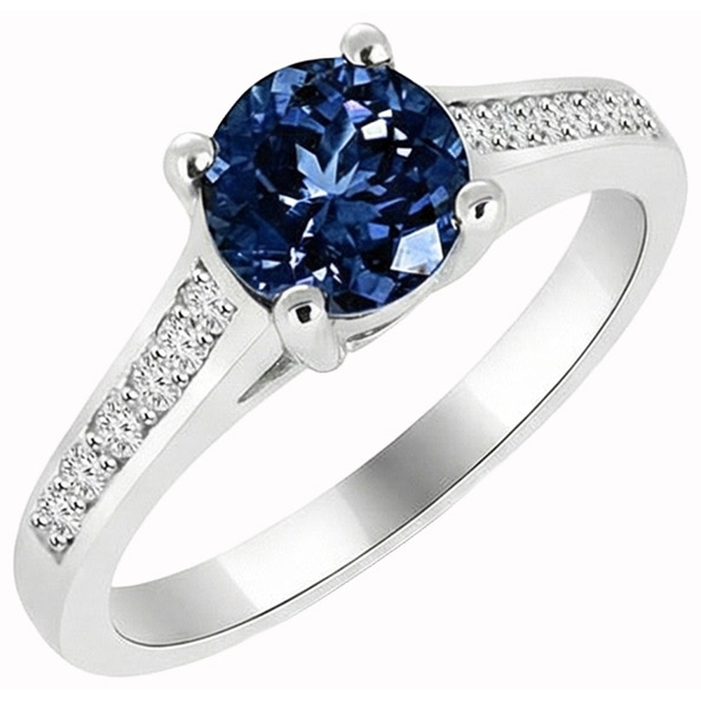 Rundschliff Ceylon Saphir Aus der Erde Abgebauter Natürlicher Diamant Ring 2,80 Karat Weißgold 14K
