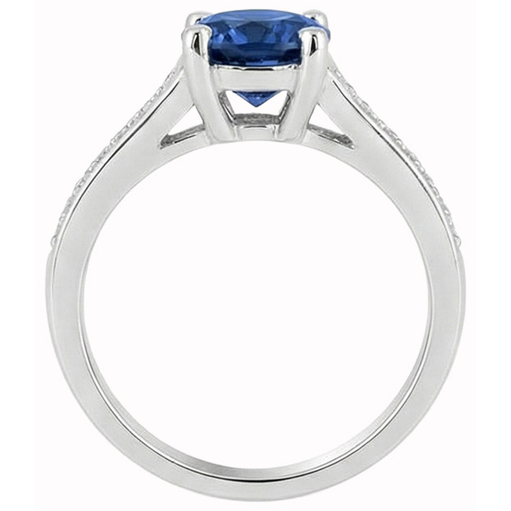 Rundschliff Ceylon Saphir Aus der Erde Abgebauter Natürlicher Diamant Ring 2,80 Karat Weißgold 14K