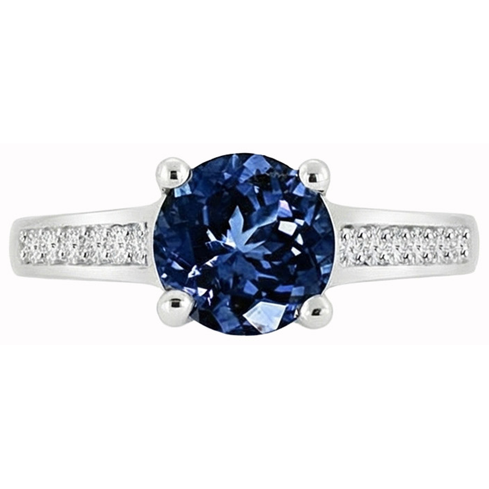 Rundschliff Ceylon Saphir Aus der Erde Abgebauter Natürlicher Diamant Ring 2,80 Karat Weißgold 14K