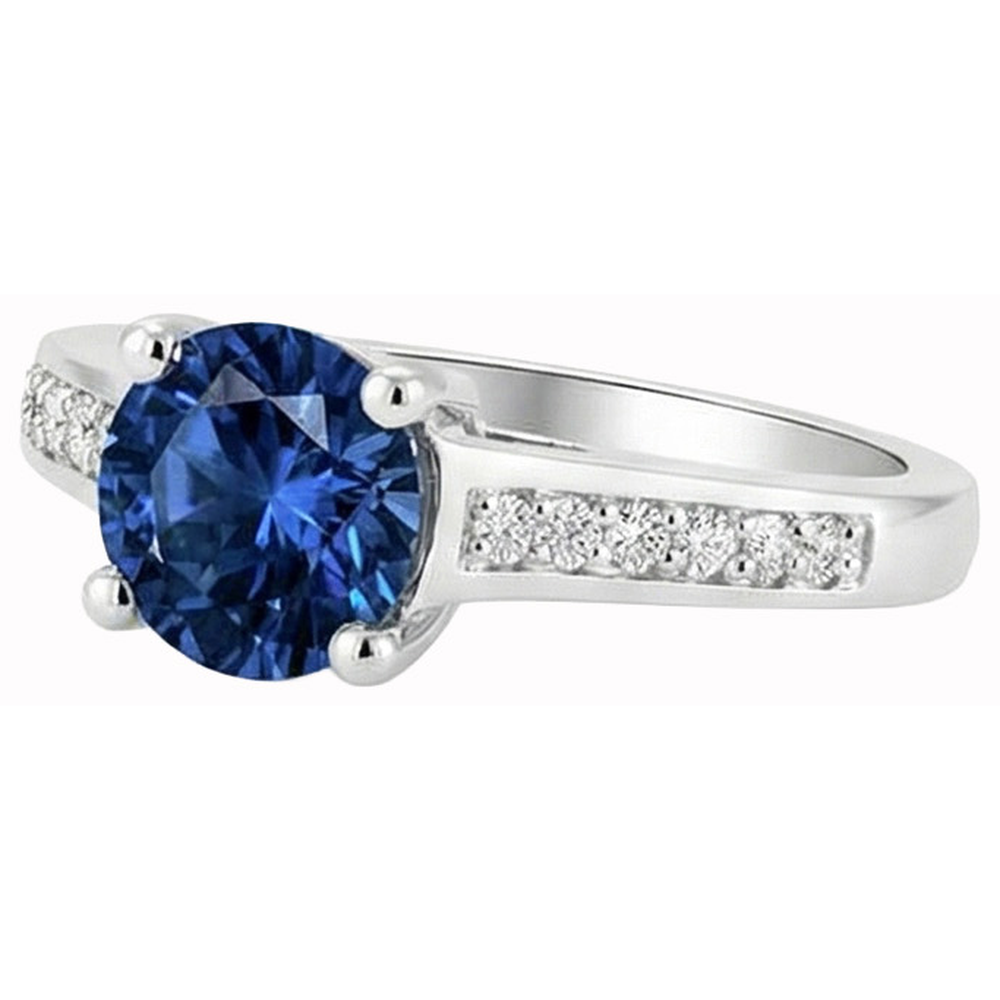 Rundschliff Ceylon Saphir Aus der Erde Abgebauter Natürlicher Diamant Ring 2,80 Karat Weißgold 14K