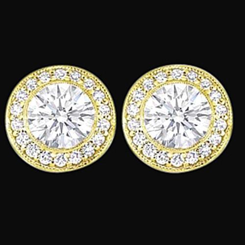 Rundschliff Echt Diamant Damen Ohrstecker Halo Ohrring 3 ct. Gelbgold Neu