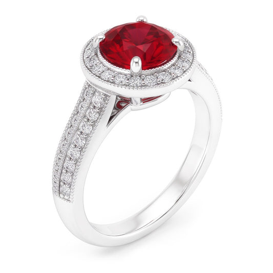 Rundschliff Roter Saphir Aus der Erde Abgebauter Natürlicher Diamant Ring Weißgold Schmuck 1,5 Karat