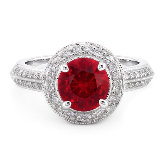 Rundschliff Roter Saphir Aus der Erde Abgebauter Natürlicher Diamant Ring Weißgold Schmuck 1,5 Karat