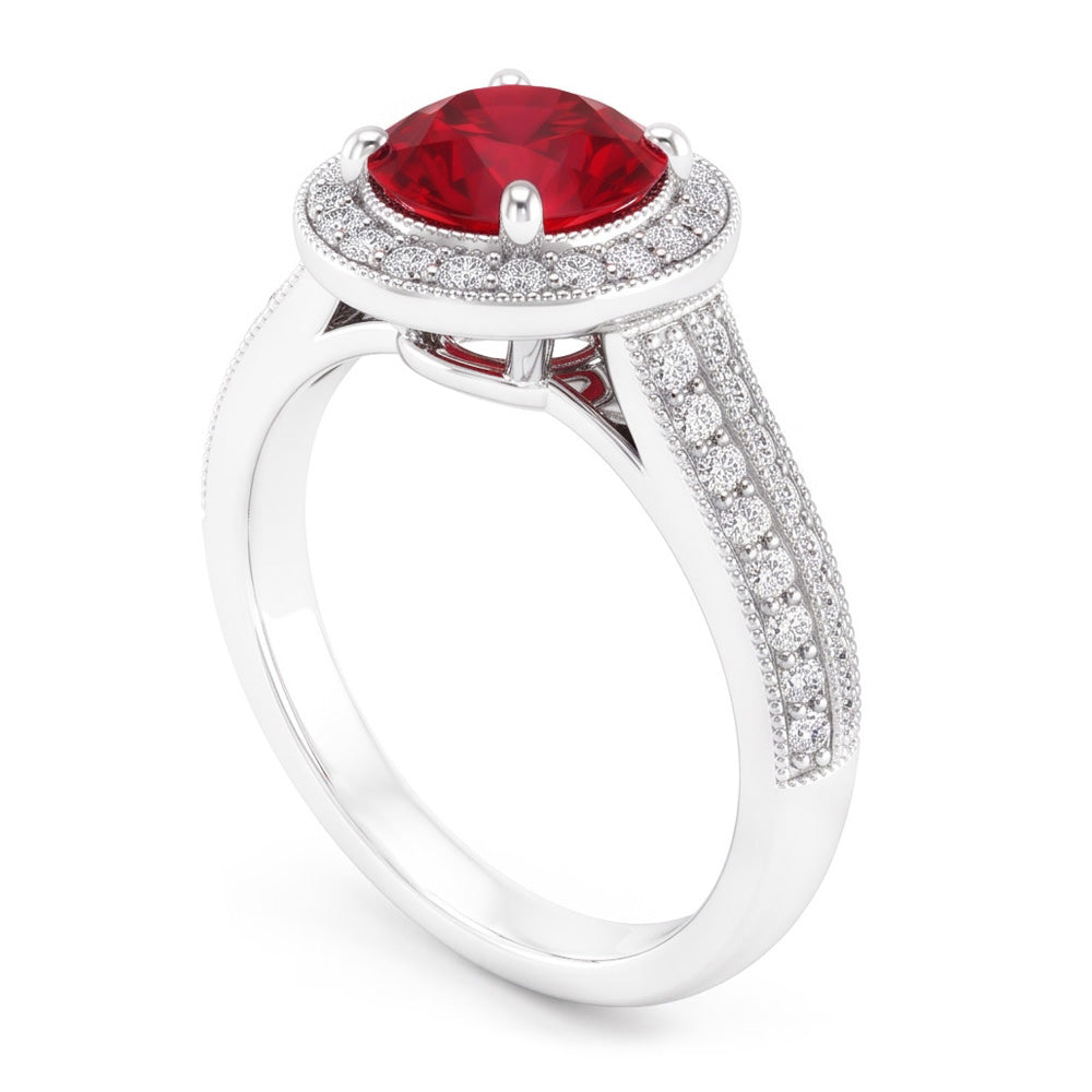 Rundschliff Roter Saphir Aus der Erde Abgebauter Natürlicher Diamant Ring Weißgold Schmuck 1,5 Karat