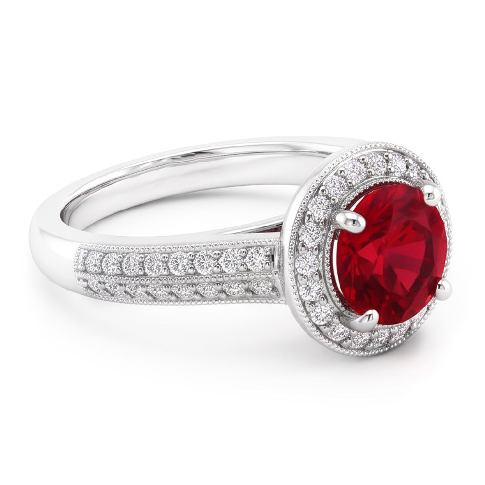 Rundschliff Roter Saphir Aus der Erde Abgebauter Natürlicher Diamant Ring Weißgold Schmuck 1,5 Karat