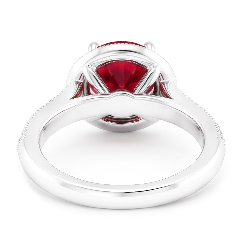 Rundschliff Roter Saphir Aus der Erde Abgebauter Natürlicher Diamant Ring Weißgold Schmuck 1,5 Karat