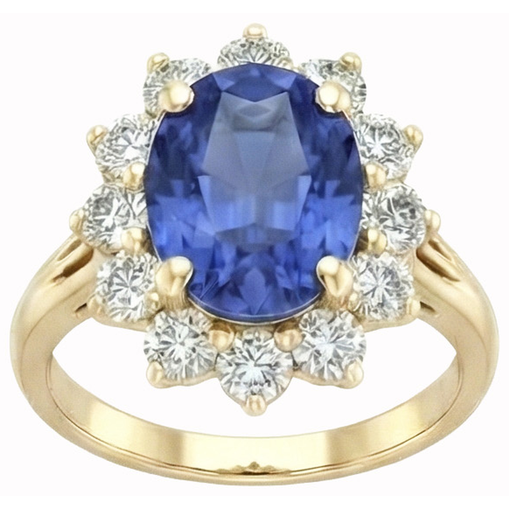 Rundschliff Sri Lanka Blauer Saphir Aus der Erde Abgebauter Natürlicher Diamanten 3 Karat Ring