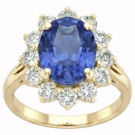 Rundschliff Sri Lanka Blauer Saphir Aus der Erde Abgebauter Natürlicher Diamanten 3 Karat Ring