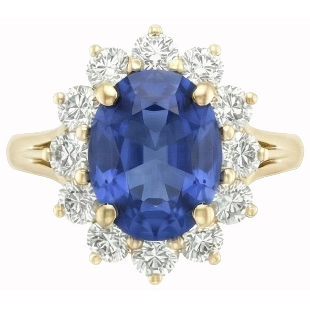 Rundschliff Sri Lanka Blauer Saphir Aus der Erde Abgebauter Natürlicher Diamanten 3 Karat Ring