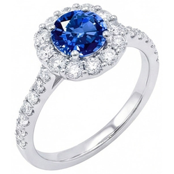 Rundschliff Sri Lanka Saphir Aus der Erde Abgebauter Natürlicher Diamant Ring Gold 14K 1.50 Karat