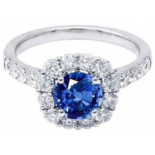 Rundschliff Sri Lanka Saphir Aus der Erde Abgebauter Natürlicher Diamant Ring Gold 14K 1.50 Karat