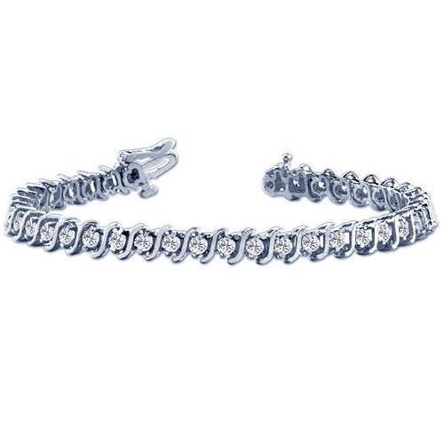 S-Link-Design-Echt Diamant-Tennis-Armband aus 14 Karat Weißgold