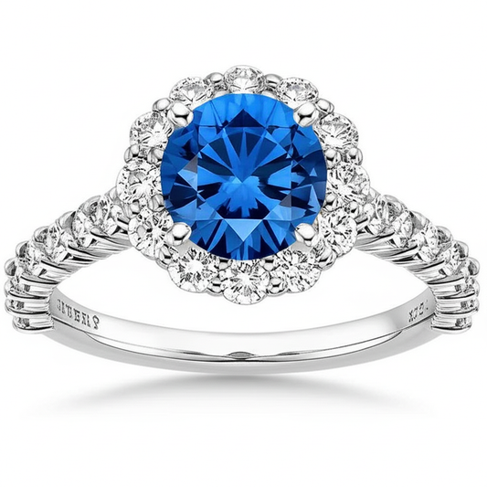 Saphir-Aus der Erde Abgebauter Natürlicher Diamant-Ring Weißgold Edelschmuck Rundschliff 3.40 Ct