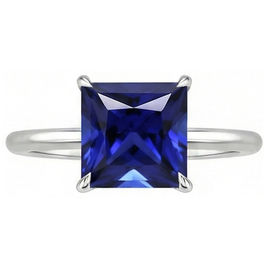 Saphir-Aus der Erde Abgebauter Natürlicher Diamant-Ring im Quadratschliff