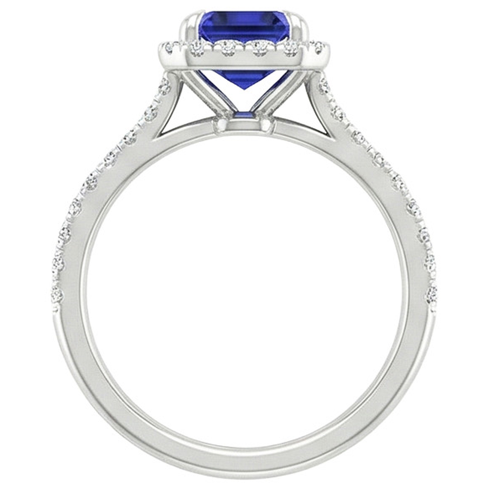 Saphir-Aus der Erde Abgebauter Natürlicher Diamant-Verlobungsring im Smaragdschliff