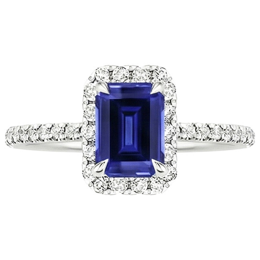 Saphir-Aus der Erde Abgebauter Natürlicher Diamant-Verlobungsring im Smaragdschliff
