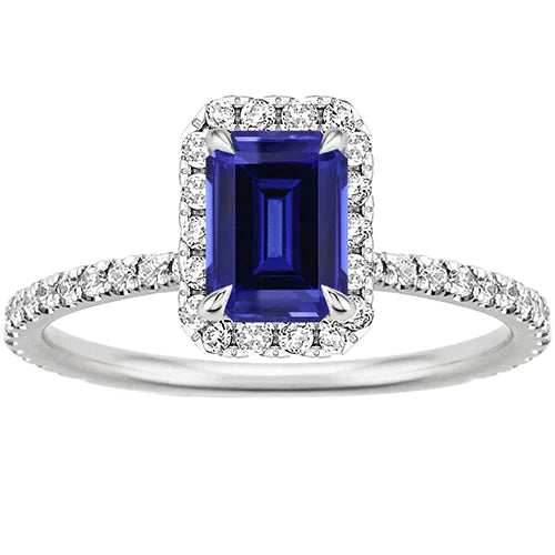 Saphir-Diamant-Verlobungsring im Smaragdschliff