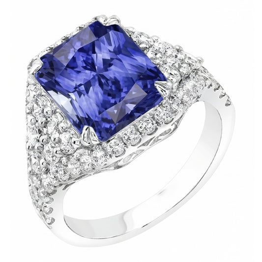 Saphir-Edelstein-Ring 4,50 Karat mehrreihig Pave Set Natürlicher Diamant ( nicht im Labor gezüchtet ) Shank