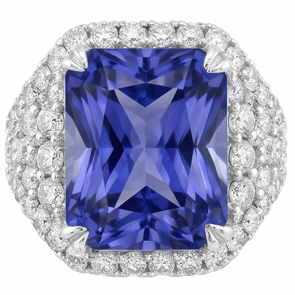 Saphir-Edelstein-Ring 4,50 Karat mehrreihig Pave Set Natürlicher Diamant ( nicht im Labor gezüchtet ) Shank