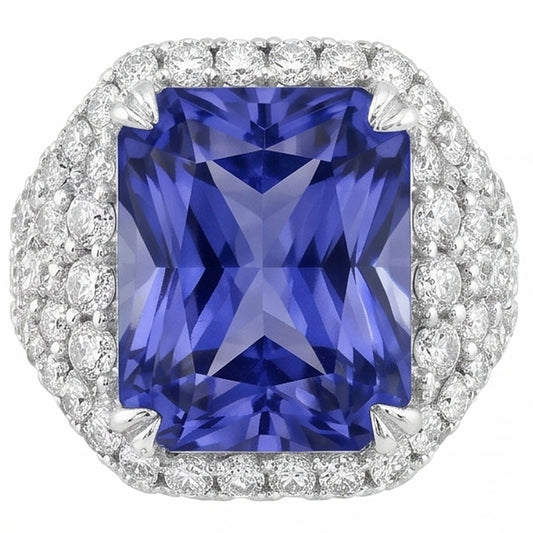 Saphir-Edelstein-Ring 4,50 Karat mehrreihig Pave Set Natürlicher Diamant ( nicht im Labor gezüchtet ) Shank