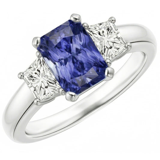 Saphir-Edelstein-Schmuck 3-Stein-Trapez-Natürlicher Diamant ( nicht im Labor gezüchtet )-Ring 2,50 Karat