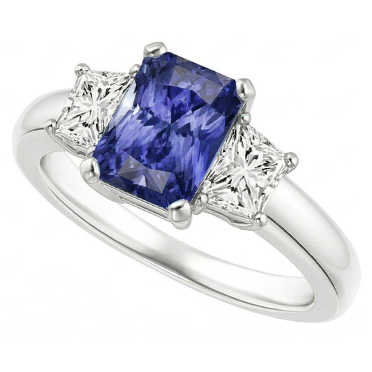 Saphir-Edelstein-Schmuck 3-Stein-Trapez-Natürlicher Diamant ( nicht im Labor gezüchtet )-Ring 2,50 Karat