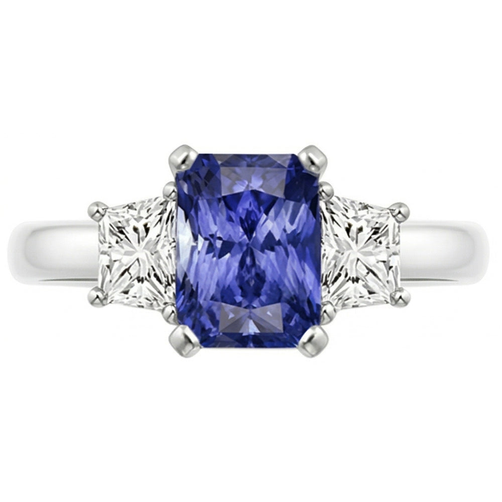 Saphir-Edelstein-Schmuck 3-Stein-Trapez-Natürlicher Diamant ( nicht im Labor gezüchtet )-Ring 2,50 Karat