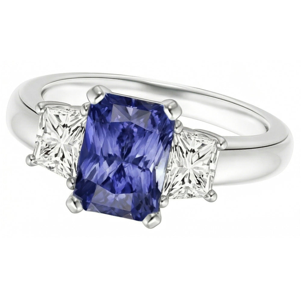 Saphir-Edelstein-Schmuck 3-Stein-Trapez-Natürlicher Diamant ( nicht im Labor gezüchtet )-Ring 2,50 Karat