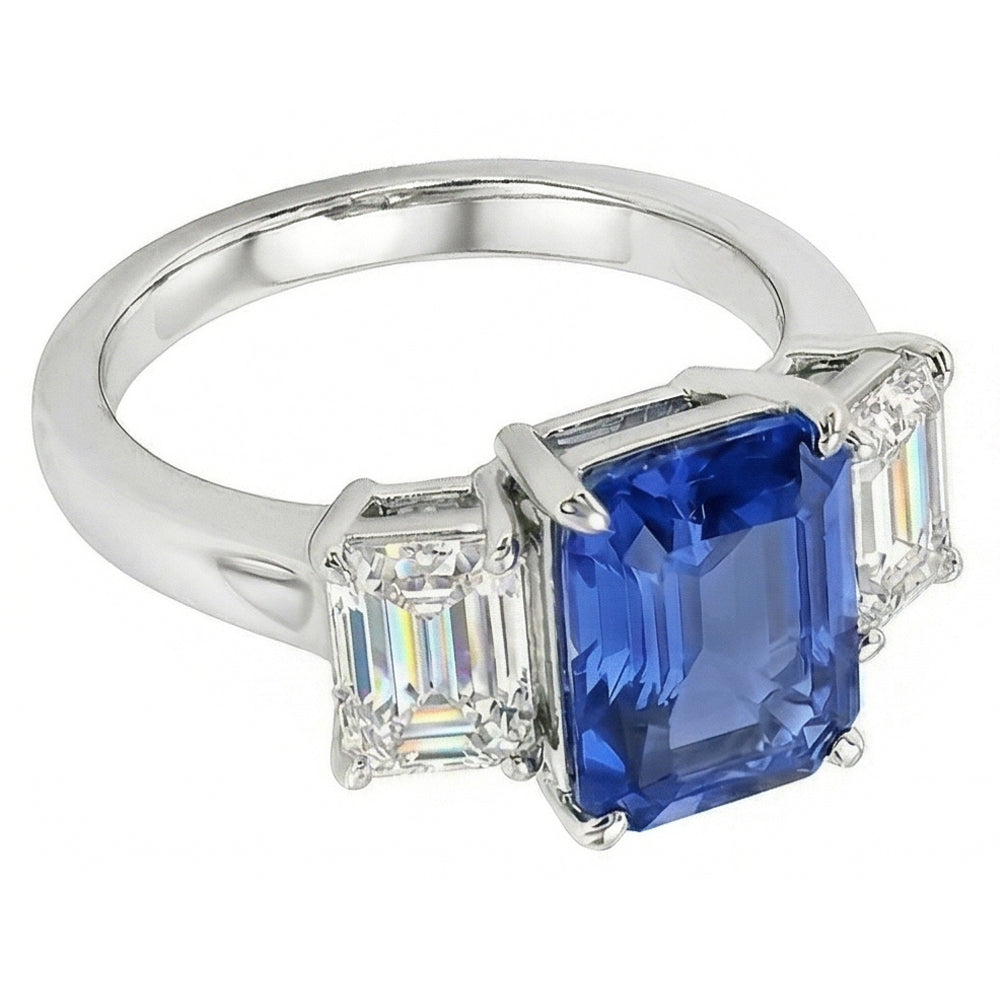 Saphir-Jubiläumsring Natürlicher Diamant ( nicht im Labor gezüchtet )en im Smaragdschliff 3 Steine 2.50 Karat