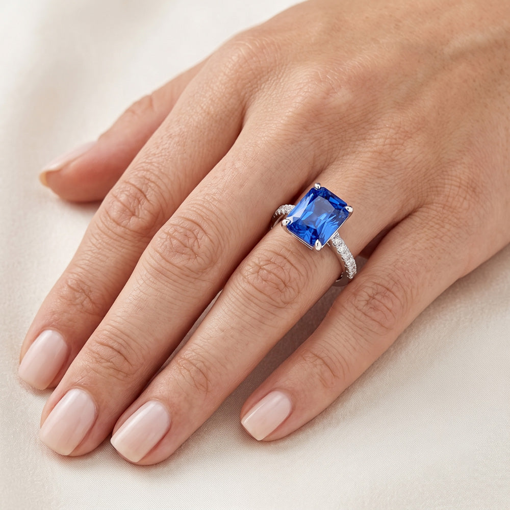 Saphir-Natürlicher Diamant ( nicht im Labor gezüchtet )-Verlobungsring
