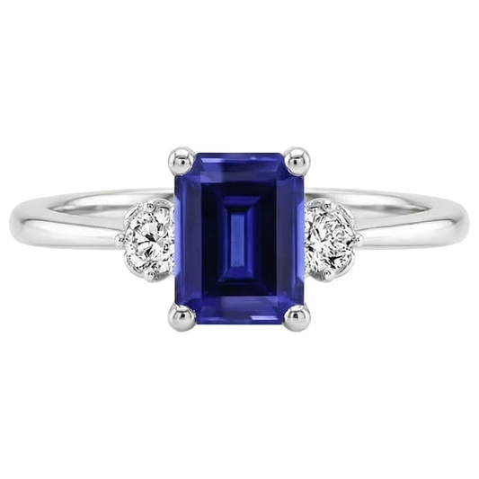 Saphir-Smaragdschliff-Ring