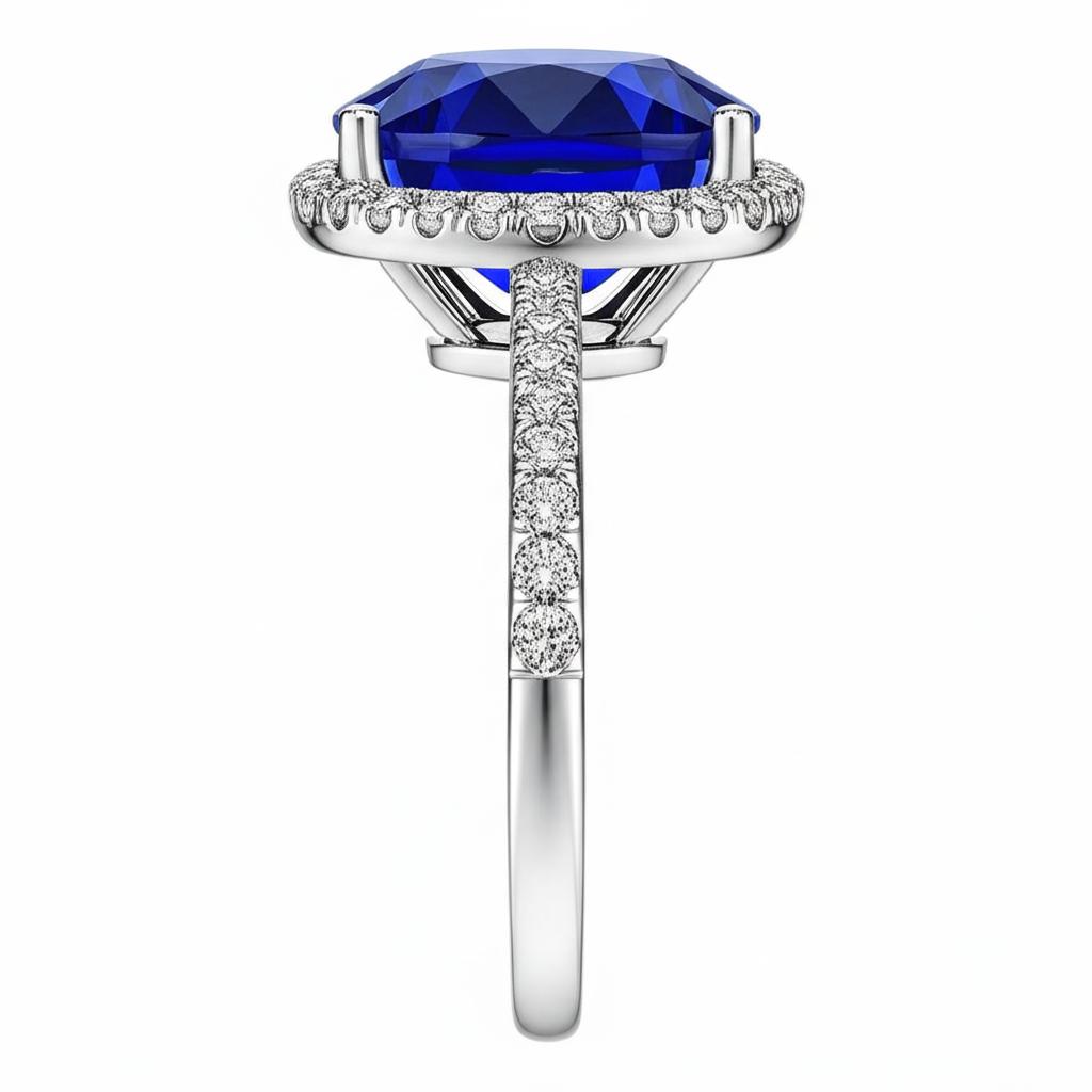 Saphir Verlobungsring Mit Aus der Erde Abgebauter Natürlicher Diamant Halo