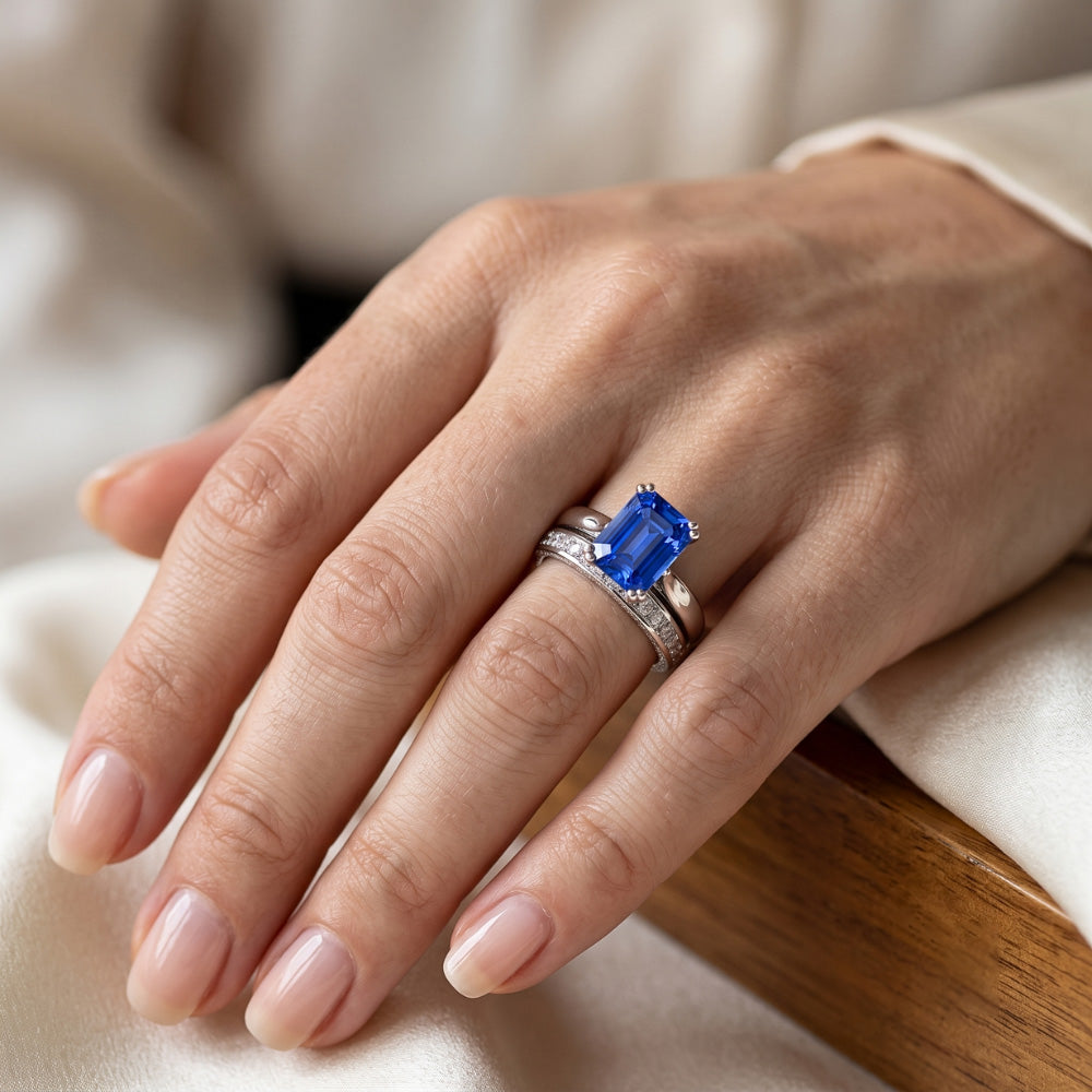 Saphir-Verlobungsring-Set